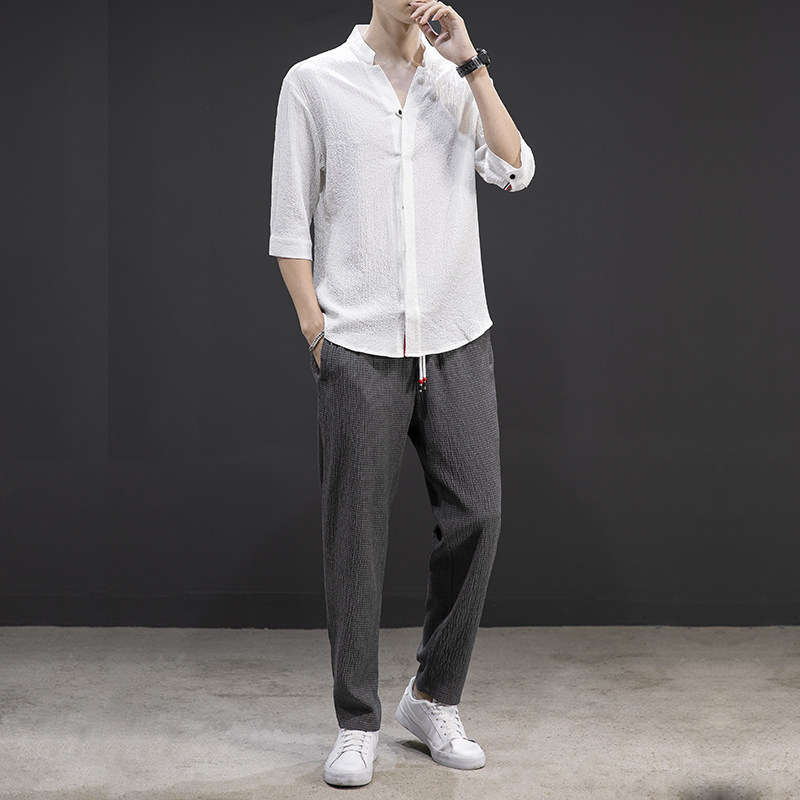 春夏新款风青年男士套装汉服唐装休闲两件套潮流TZ201-P110,男装休闲套装,星座305A（原312A-1）