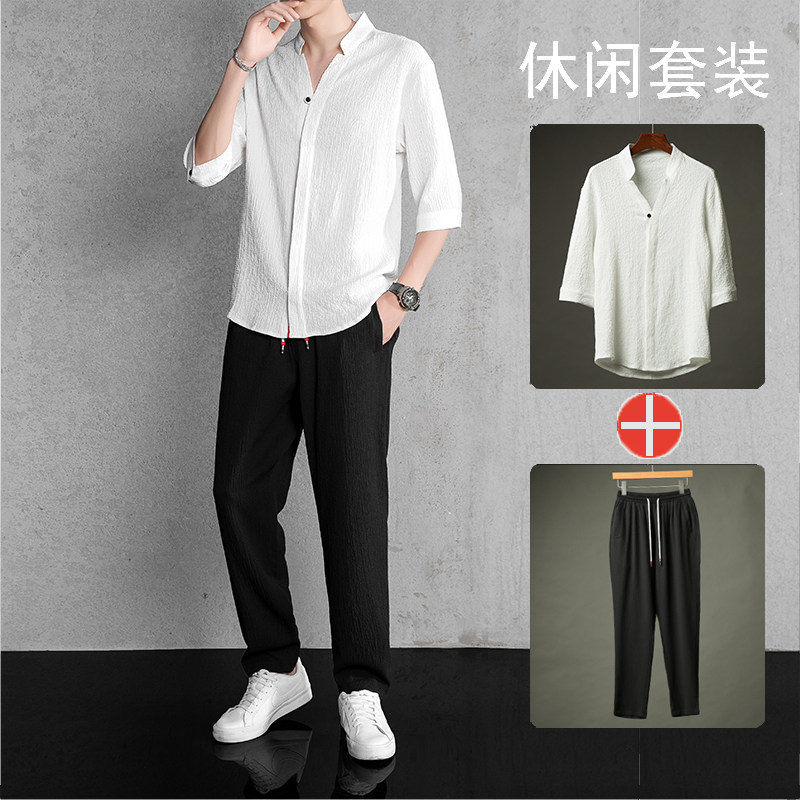 春夏新款风青年男士套装汉服唐装休闲两件套潮流TZ201-P110,男装休闲套装,星座305A（原312A-1）