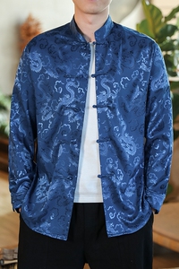 春夏新款风盘扣衬衫男 暗纹绸缎提花加大码提花衬衣 C953-P60图片