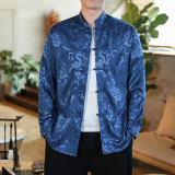 春夏新款风盘扣衬衫男暗纹绸缎提花加大码提花衬衣C953-P60，男装衬衫，星座305A（原312A-1）