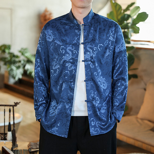 春夏新款风盘扣衬衫男 暗纹绸缎提花加大码提花衬衣 C953-P60，男装衬衫，星座305A（原312A-1）