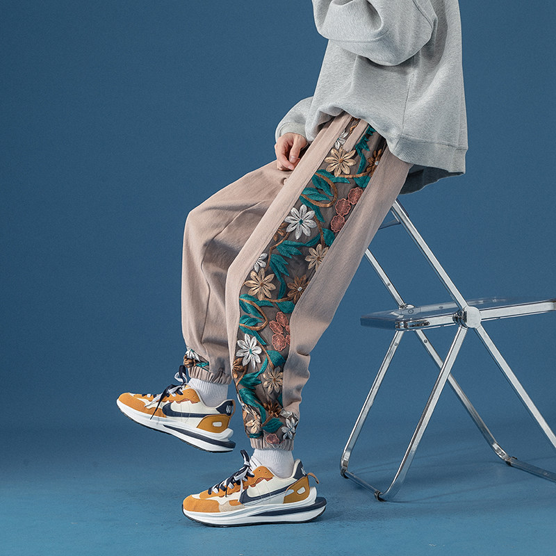 原创新品宽松男士大码贴布刺绣水洗拼色束脚潮休闲长裤K98-P85，男装休闲裤，星座305A（原312A-1）