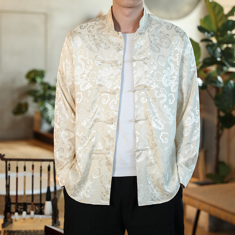 2026春夏新款风盘扣衬衫男 暗纹绸缎加大码提花衬衣 C953-P60图片