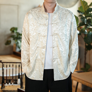 2026春夏新款风盘扣衬衫男 暗纹绸缎加大码提花衬衣 C953-P60图片