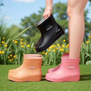 时尚 女士厚底耐磨防水防滑短筒胶鞋 轻便舒适雨靴工作水鞋 甜美雨鞋