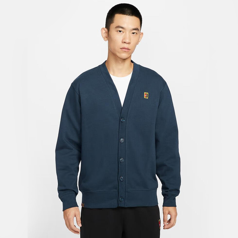 Nike耐克2025男子针织开衫纽扣深蓝色休闲上衣保暖外套IM9362-478