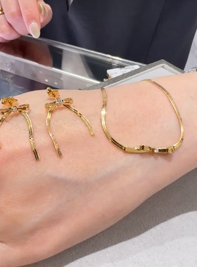 回馈款 日系同star蝴蝶结蛇骨链项链耳钉女s925银镀金锁骨链百搭