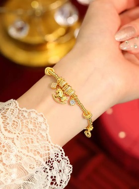 重工款 原创设计纯银碎冰冰马上有钱手链18k金轻奢本命年马年新款