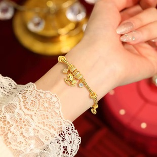 重工款 原创设计纯银碎冰冰马上有钱手链18k金轻奢本命年马年新款