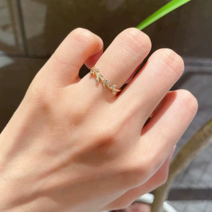 回馈款 日系风格月桂叶经典款曲线弧形树叶戒指925银镀金精致百搭