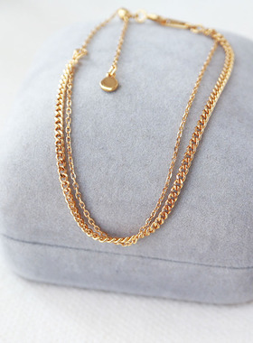 回馈款 日系简约通勤极细手链925纯银镀金双层素链百搭爆款礼物女