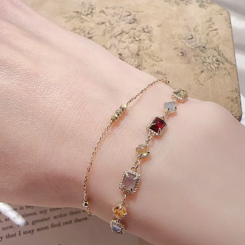 回馈款 日系A家冬季限定感彩色水晶方形手链s925银镀金礼物女精致