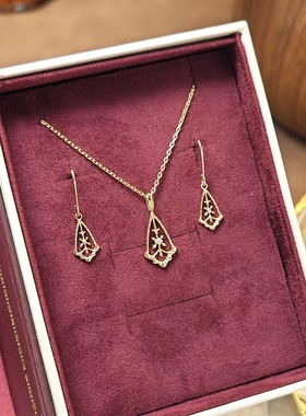 回馈款 日系A家小众镂空扇形项链 耳环s925银镀金礼物女精致质感