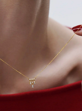 回馈款 刘浩存同款925银镀金锆石项链女轻奢小众锁骨链流苏气质款