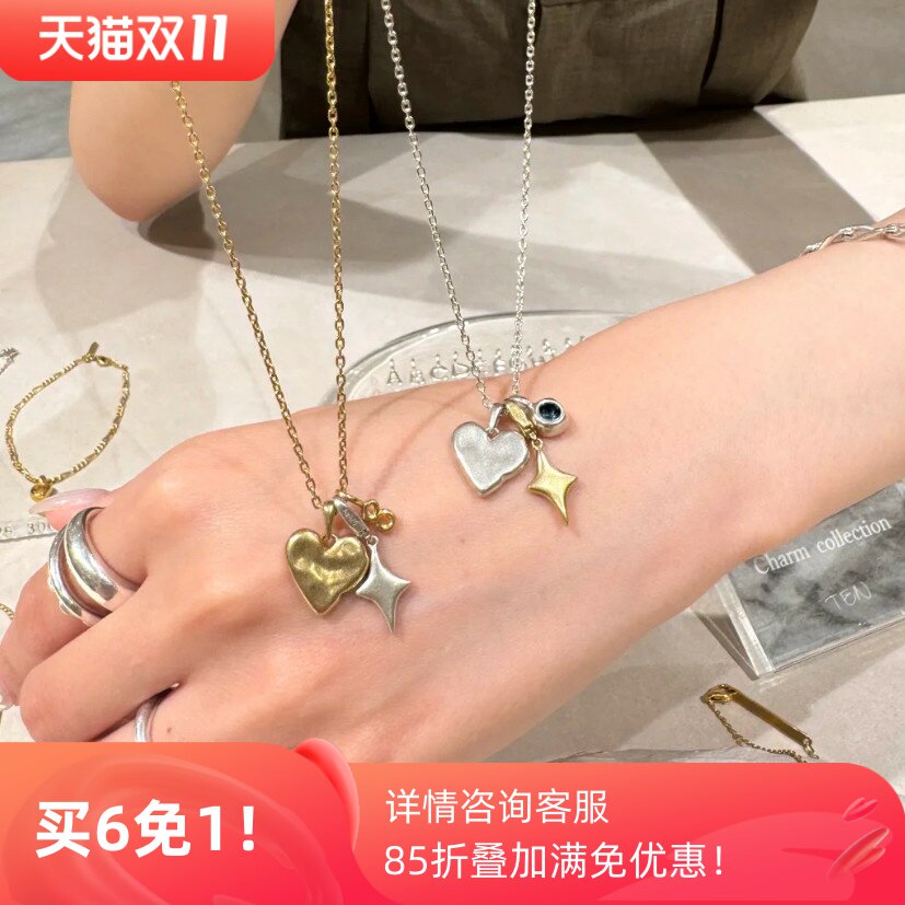 回馈款 日系te*设计师爱心字母数字星芒项链s925银镀金吊坠礼物女