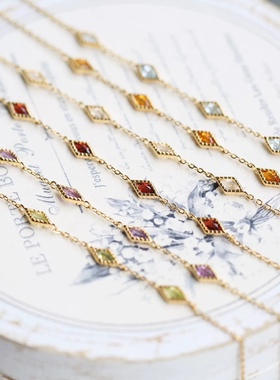 回馈款日系 *风彩色天然紫水晶黄水晶橄榄石纯银菱形手链银饰