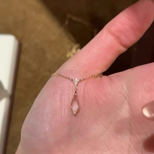 一滴泪 日系小众设计925银镀金天然白水晶项链简约百搭时尚女礼物