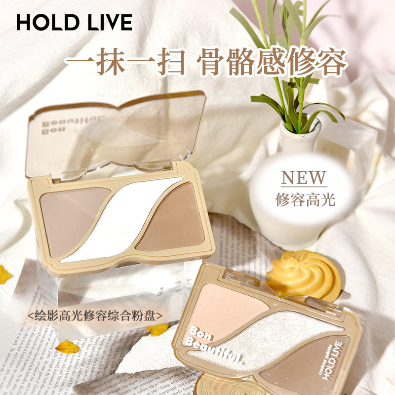 HOLD LIVE绘影高光修容粉盘阴影鼻影侧影三色盘哑光腮红HL754#图片