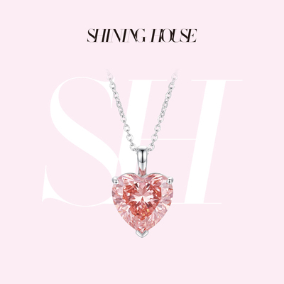 【培育】Shining House18k金钻石吊坠一克拉培育真钻心形粉钻吊坠