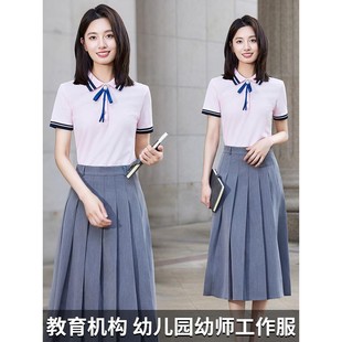 短袖 幼儿园老师园服托育幼师工作服上衣定制logo polo衫 T恤女夏季