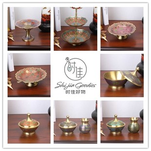 复古轻奢彩绘 印度铜手工储物罐 果盘香薰瓶盖盒别墅轻奢软装摆件