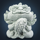 创意有鱼小萌兽茶宠摆件国潮风可爱青砂石鱼缸造景桌面装 饰礼物