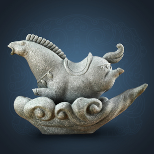 逗兽记青砂石中式创意纵马驰骋动物桌面装饰茶宠摆件鱼缸假山造景