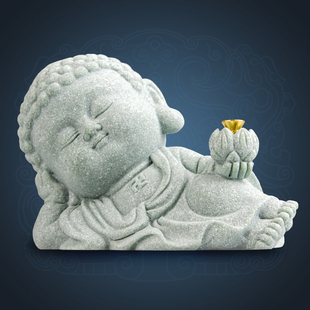 逗兽记青砂石创意卧佛莲花香插香炉香座中式家居客厅工艺装饰摆件