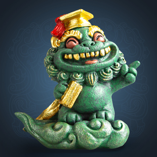 国潮风可爱小狮子祥云博士彩金茶宠摆件创意客厅桌面装饰品风师爷