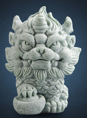 逗兽记青砂石摆件国潮桌面茶宠