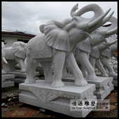 现货汉白玉吉祥如意大象雕刻石雕招财大象一对喷水小象雕塑定做