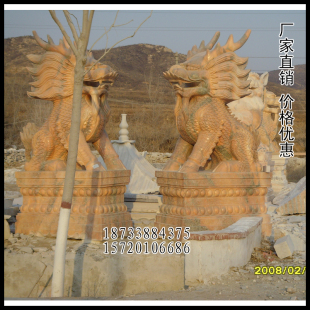 石雕瑞兽麒麟貔貅雕塑石材晚霞红麒麟石雕庭院麒麟大门石麒麟雕塑