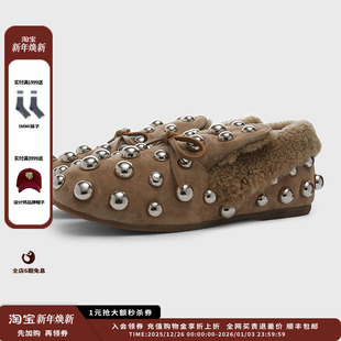 铆钉平底皮毛一体便鞋 24AW女式 IMMI MWDFWTFT0489X 新品