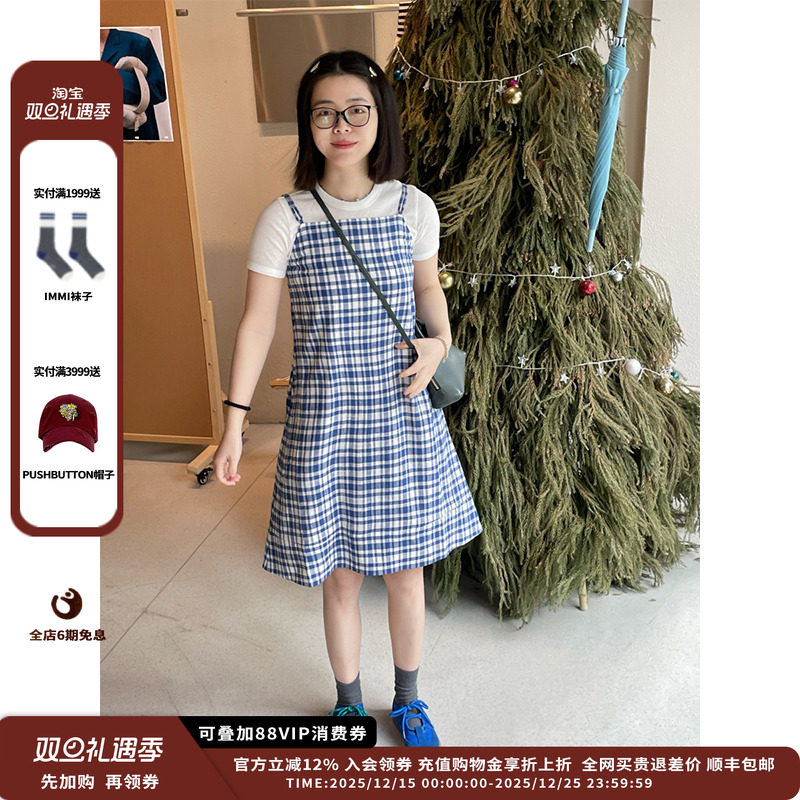 休闲格纹系带连衣裙新品