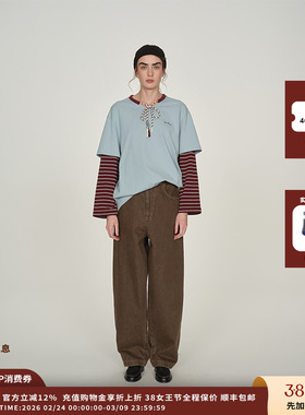 【现货】设计师品牌ICE DUST 25PF假两件条纹绳带长袖T恤JULY