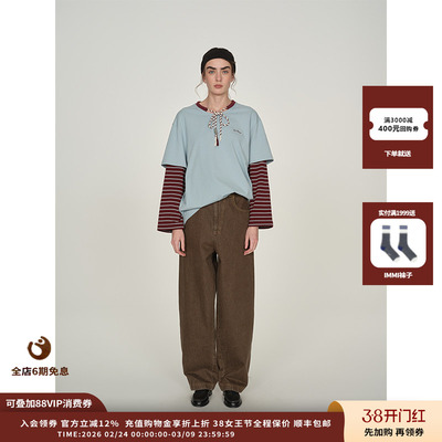 【现货】设计师品牌ICE DUST 25PF假两件条纹绳带长袖T恤JULY