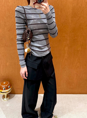 【现货】设计师品牌 CONCISE-WHITE 简白25AW 卷边圆领条纹打底