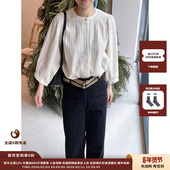 现货 设计师品牌SESSUN 25PS条纹圆领七分袖 休闲衬衫 上衣JULY