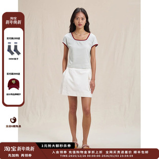 现货 薄罗纹方领短袖 设计师品牌WHM 短款 T恤上衣JULY 25SS修身