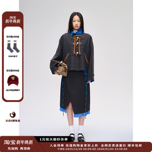 25AW SENTENCE 设计师品牌SHORT 格纹牛角扣短大衣JULY 新品