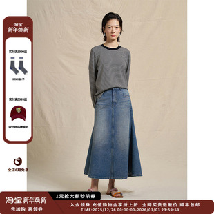 25SS现货环保棉平纹牛仔喇叭半裙JULY 设计师品牌WHM 现货