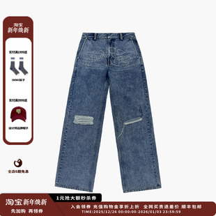 25AW ETHOR 设计师品牌 蓝色水洗烫钻牛仔长裤 现货