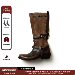 DUST 设计师品牌ICE 25PF做旧擦色褶皱长靴JULY 现货