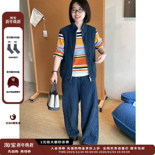 25AW 设计师品牌WHM 水洗菱型格牛仔立领马甲JULY 现货