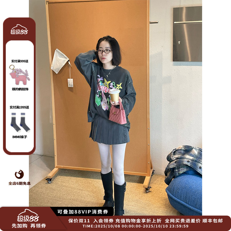 WE11DONE25AW木炭脏漆长袖T恤