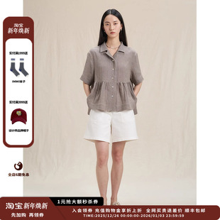 现货 polo衫 设计师品牌WHM 衬衫 JULY 25SS杂色亚麻翻领短袖