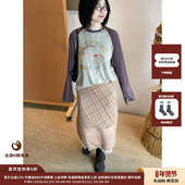 设计师品牌AUBRUINO 现货 25AW格纹蕾丝双层半裙JULY