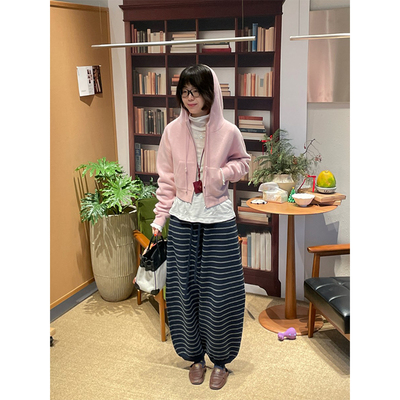 羊绒短连帽开衫外套