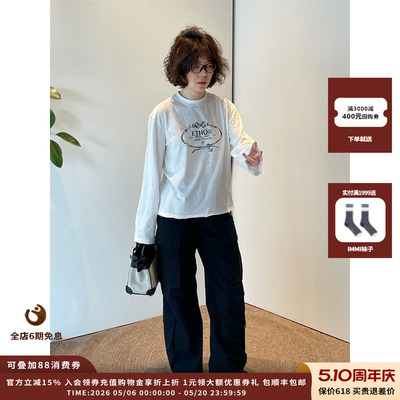 ETHOR绳结印花logo烫钻长袖T恤