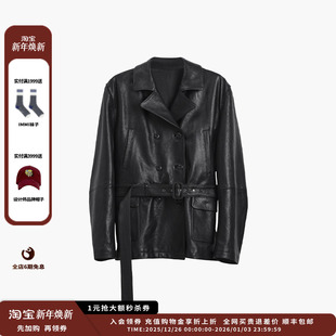 25AW黑色皮革束带双排扣外套JULY 设计师品牌ETHOR 现货